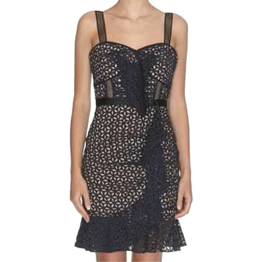 SELF-PORTRAIT Navy Petal Broderie Dress Size US 4 - Picture 1 of 12